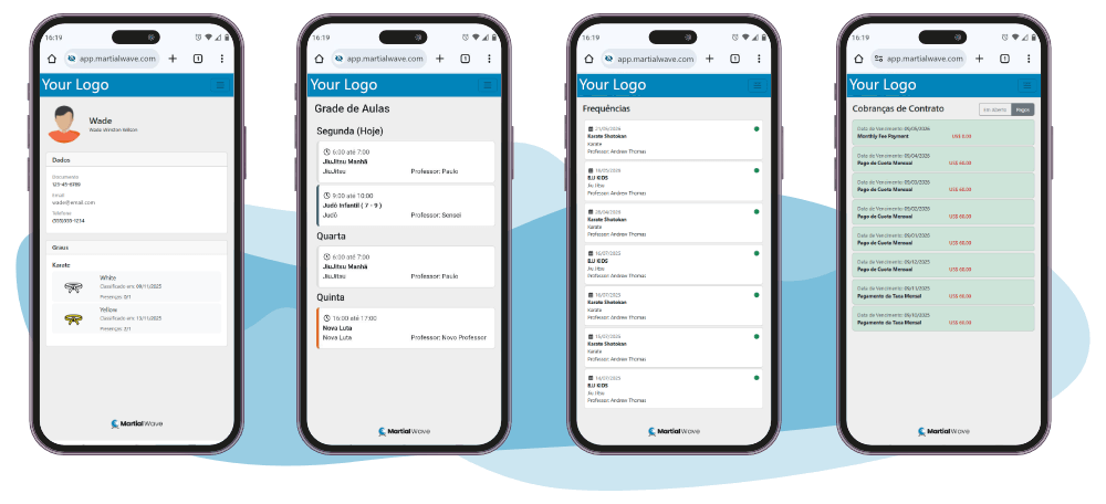 Martial Wave Student App Screens